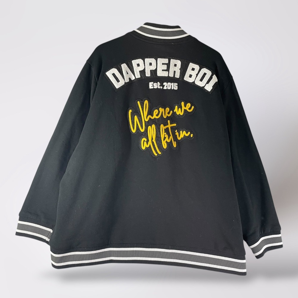 Dapper‎ Boi 4XL Black Varsity Jacket Menswear Full Button Up Mens